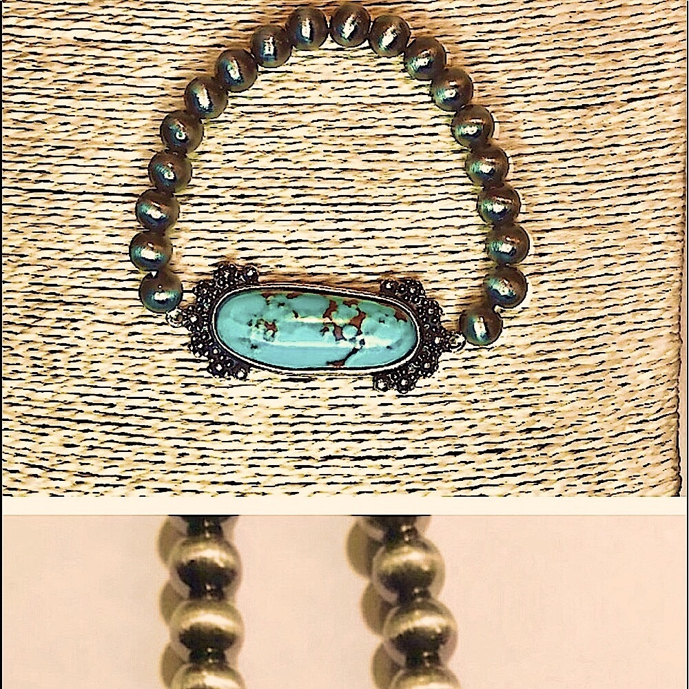 TURQUOISE CONCHO NAVAJO PEARLS BRACELET LAST 1 STRETCHES TO FIT ALL NEW - Picture 6 of 13
